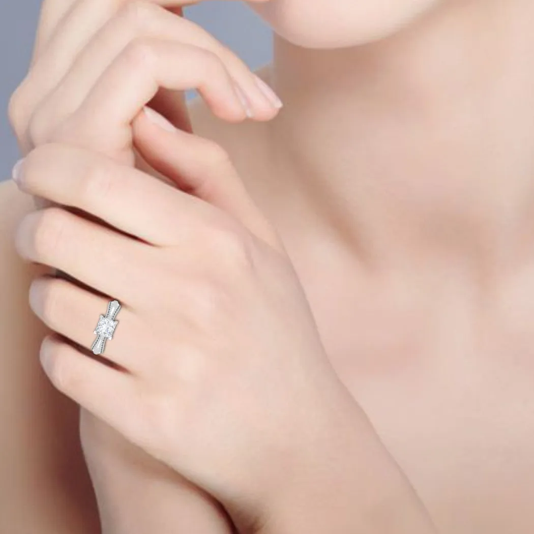 0.50 cts. Princess Cut Diamond Shank Platinum Solitaire Engagement Ring JL PT RP PR 107