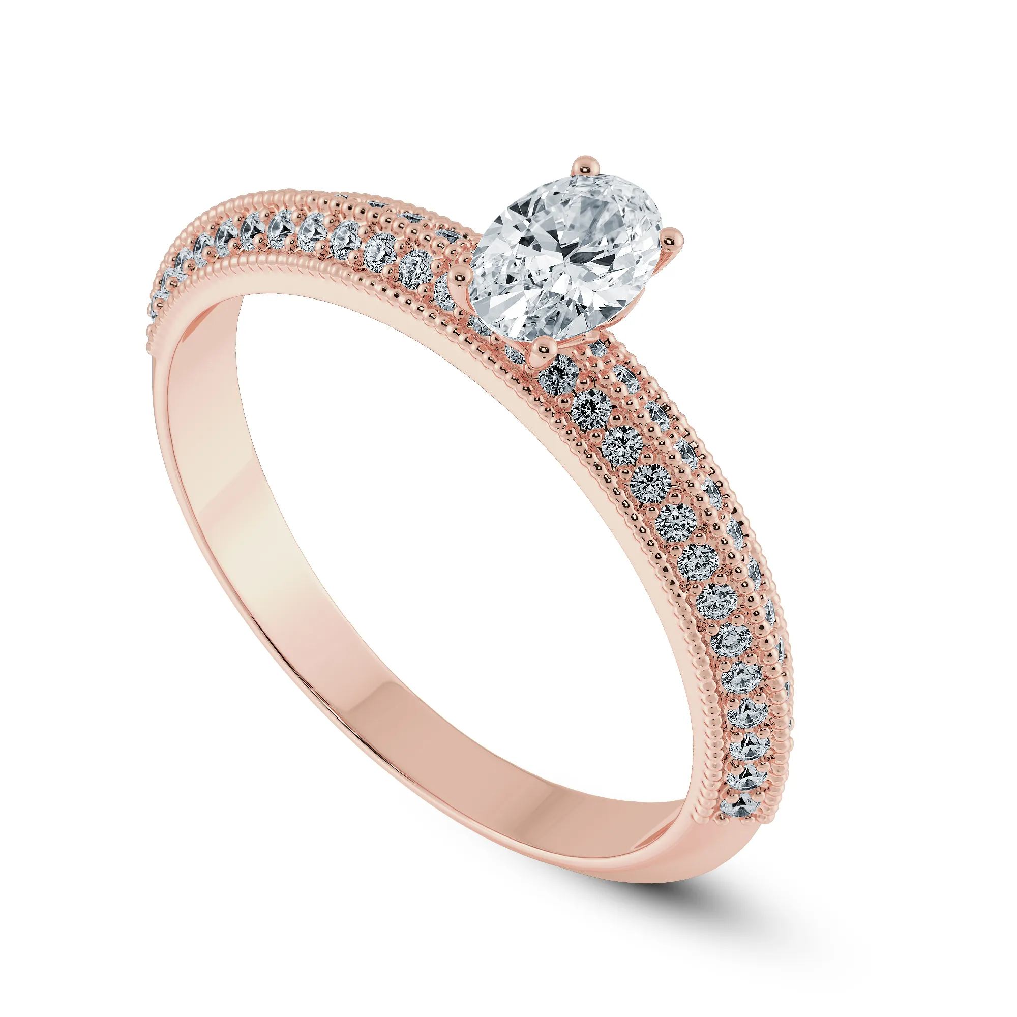 0.50cts. Oval Cut Solitaire Diamond Split Shank 18K Rose Gold Ring JL AU 1190R-A