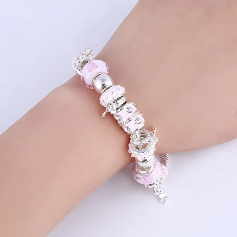 Pink Crystal Charm Silver Bracelets & Bangles for Women