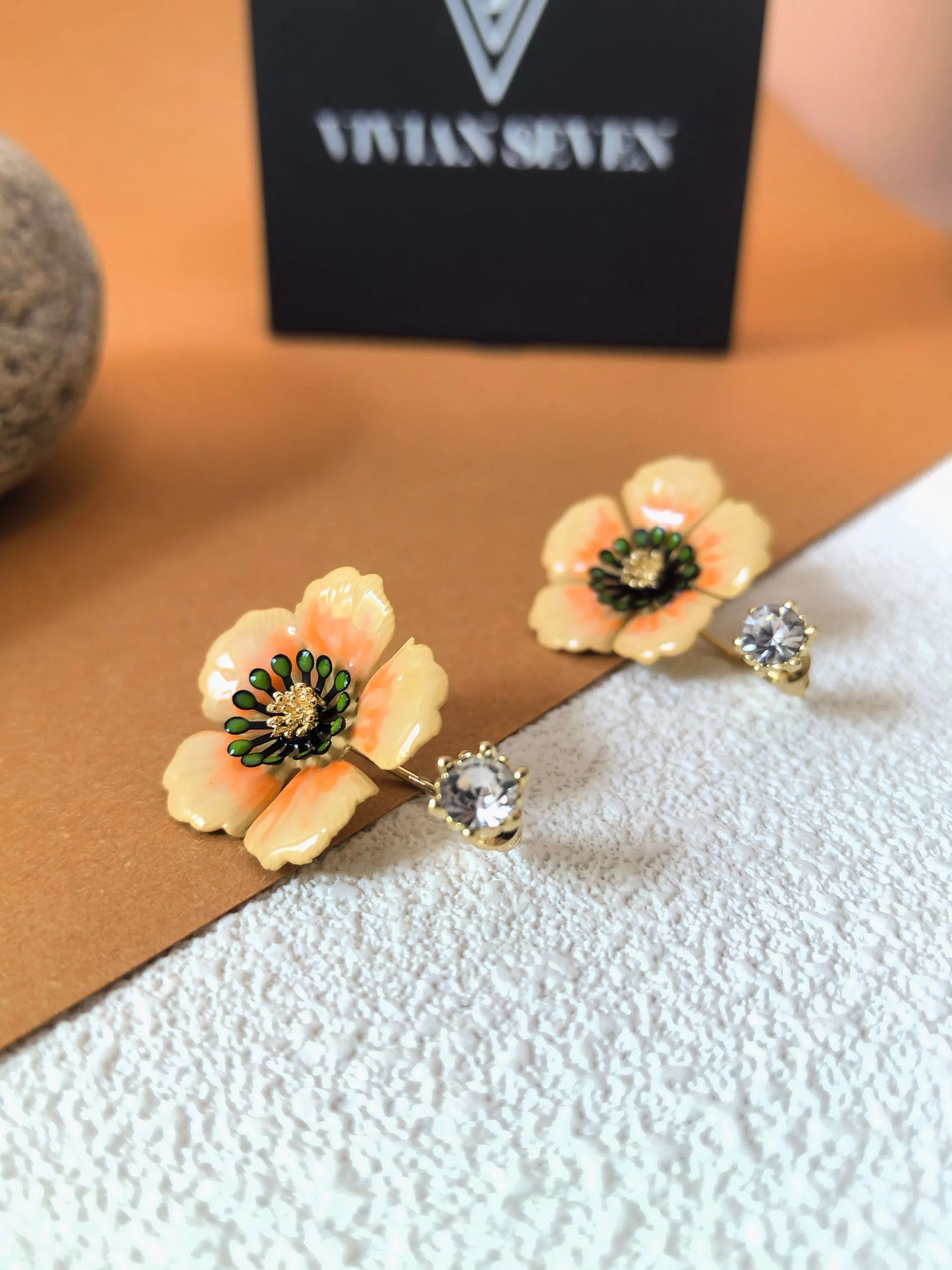 Rhinestone Gradient Orange Flower Drop Statement Earrings