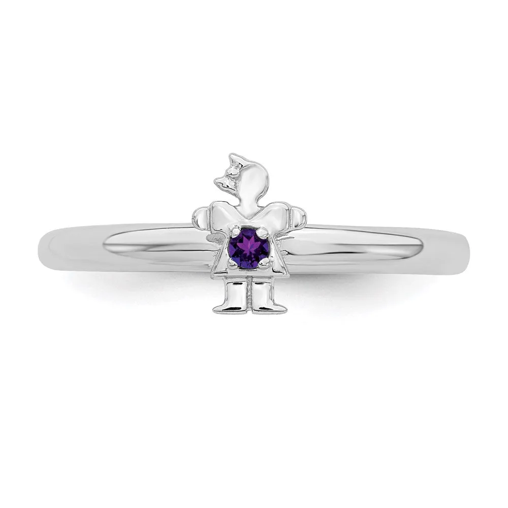 Sterling Silver Stackable Expressions Rhodium Amethyst Girl Ring | QSK192